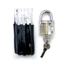 Transparent Practice Padlock with Black 9PCS Lockpicking Tools (Combo 2)